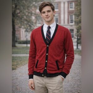 Vintage PJ Mark Red Cotton Cardigan Sweater Lightweight Sz L